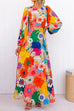 Chic Long Sleeve Cutout Back Waist Floral Print Maxi Dress