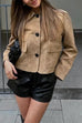 Febedress Lapel Button Up Pocketed Faux Suede Crop Jacket