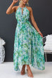 Febedress V Neck Waisted Cut Out Floral Pleated Maxi Dress