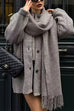 Febedress Button Down Pocketed Winter Knit Coat with Scarf