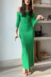 Febedress Off Shoulder Long Sleeves Back Slit Bodycon Maxi Dress