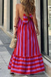 Febedress Halter Neck Open Back Striped Ruffle Maxi Vacation Dress