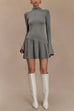 Febedress Mockneck Bell Sleeves Ruffle Mini Sweater Dress