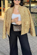 Febedress Stand Collar Zip Up Pocketed Sequin Jacket