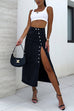 Febedress Button Down Slit Midi Denim Skirt