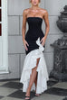 Strapless Color Block Ruffle Layered Bandeau Maxi Dress