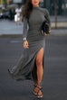 Febedress Mockneck Long Sleeves High Slit Bodycon Maxi Dress