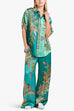 Febedress Roll Up Short Sleeves Shirt and Wide Leg Pants Printed Satin Set