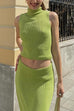 Febedress Cowl Neck Sweater Top and Elastic Waist Maxi Skirt Set