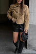 Febedress Lapel Button Up Pocketed Faux Suede Crop Jacket