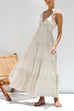 Febedress V Neck Ruffle Trim Tiered Sleeveless Linen Maxi Dress