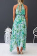 Febedress V Neck Waisted Cut Out Floral Pleated Maxi Dress