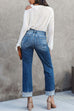 Febedress High Waist Straight Leg Ripped Denim Pants