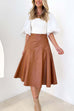 Febedress High Waist Faux Leather A-line Flare Midi Skirt