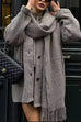 Febedress Button Down Pocketed Winter Knit Coat with Scarf