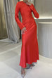 Febedress Round Neck Long Sleeves Satin Maxi Party Dress