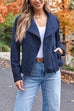 Febedress Zip Up Pocketed Faux Suede Moto Jacket(in 7 Colors)