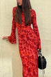 Febedress Bell Long Sleeves Floral Print Maxi Dress