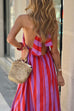 Febedress Halter Neck Open Back Striped Ruffle Maxi Vacation Dress