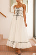 Febedress Spaghetti Strap Frill Trim Tie Bow Maxi Dress