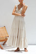 Febedress V Neck Ruffle Trim Tiered Sleeveless Linen Maxi Dress