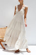 Febedress V Neck Ruffle Trim Tiered Sleeveless Linen Maxi Dress