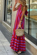 Febedress Halter Neck Open Back Striped Ruffle Maxi Vacation Dress