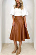 Febedress High Waist Faux Leather A-line Flare Midi Skirt