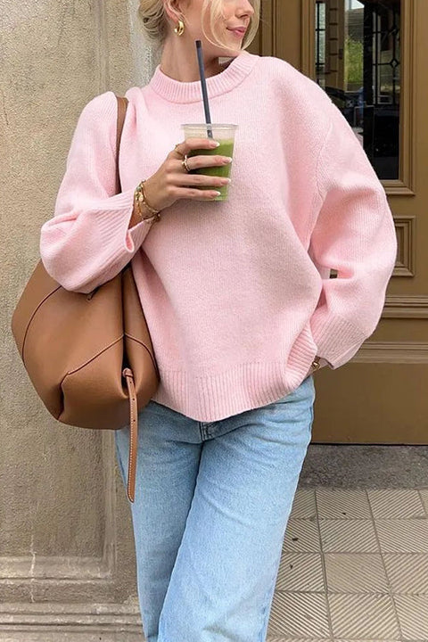 Febedress Crewneck Drop Shoulder Oversized Ribbed Knit Sweater