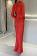 Febedress Round Neck Long Sleeves Satin Maxi Party Dress