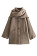 Febedress Button Down Pocketed Winter Knit Coat with Scarf