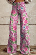 Febedress Leopard Floral Print Wide Leg Pocketed Pants