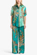 Febedress Roll Up Short Sleeves Shirt and Wide Leg Pants Printed Satin Set