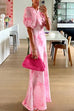 Puff Sleeves Peony Swirl Print Maxi Dress