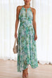 Febedress V Neck Waisted Cut Out Floral Pleated Maxi Dress