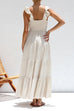 Febedress V Neck Ruffle Trim Tiered Sleeveless Linen Maxi Dress