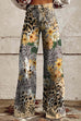 Febedress Leopard Floral Print Wide Leg Pocketed Pants