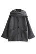 Febedress Button Down Pocketed Winter Knit Coat with Scarf