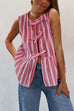 Febedress Crewneck Sleeveless Striped Ruffle Bow Top