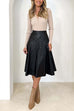 Febedress High Waist Faux Leather A-line Flare Midi Skirt