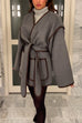 Febedress Open Front Pocketed Splice Coat with Belt