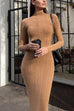 Febedress Mockneck Long Sleeves Bodycon Knit Maxi Dress