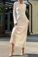 Febedress Round Neck Long Sleeves Satin Maxi Party Dress