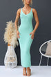 V Neck Ribbed Knit Bodycon Maxi Cami Dress