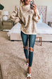 Febedress Crewneck Drop Shoulder Leopard Slouchy Sweater