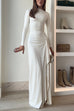 Long Sleeves Draped Slit Maxi Party Dress(7 Colors Available!)