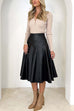 Febedress High Waist Faux Leather A-line Flare Midi Skirt