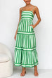 Febedress Spaghetti Strap Tiered Color Block Striped Maxi Dress