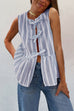 Febedress Crewneck Sleeveless Striped Ruffle Bow Top