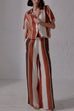 Febedress Striped Short Sleeves Button Down Shirt Wide Leg Pants Set